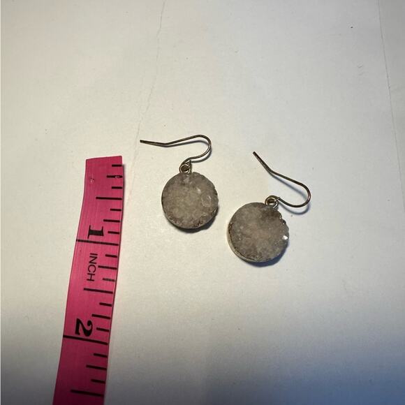 Druzy Stone Dangle Drop Earrings Round Circle Modern Contemorary Costume Jewelry - Picture 4 of 7